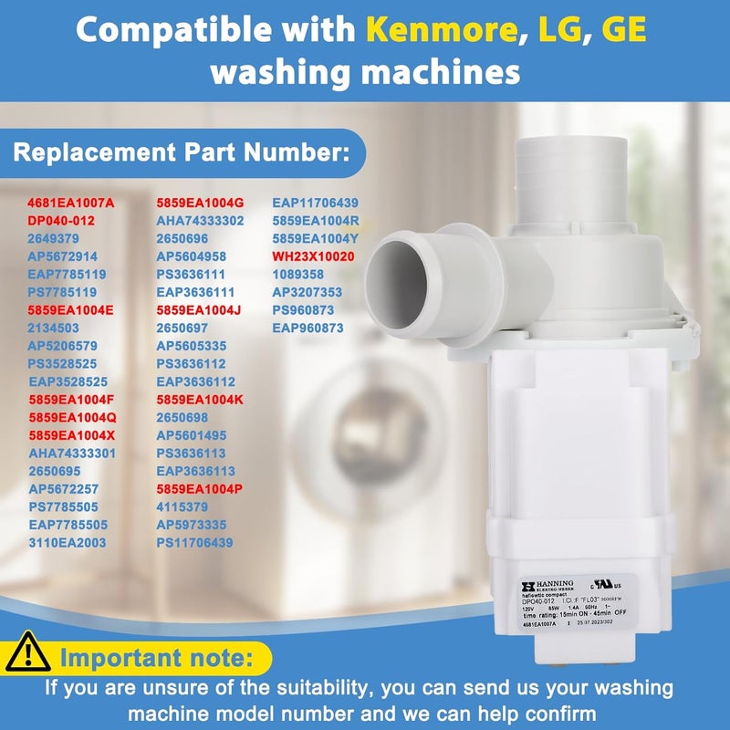 Garsoo DP040-012 4681EA1007A 5859EA1004F 5859EA1004G 5859EA1004P Drain Pump (OEM) Compatible with LG Washer, Kenmore, GE washer drain pump, Fits for WT1101CW WT1201CV WT1201CW WT4870CW, etc - 1 Year warranty - Image 4